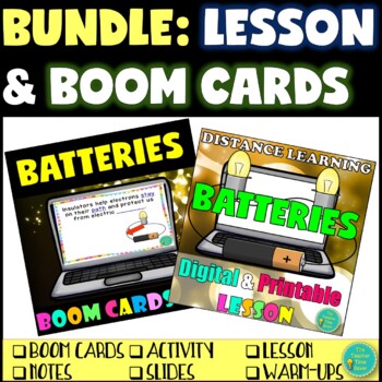 Preview of Batteries Lesson & Boom Cards Bundle | Physical Science Interactive Notebook