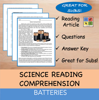 Preview of Batteries - Reading Passage and x 10 Questions (EDITABLE)