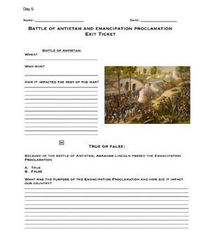 Preview of Battle of Antietam and Emancipation Proclamation Exit Ticket (Civil War)