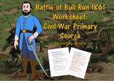 Battle of Bull Run 1861 Worksheet: Civil War Primary Source
