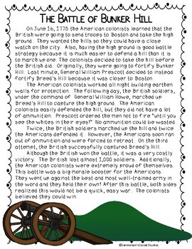 Battle of Bunker Hill - Reading Comprehension Worksheet & Activity