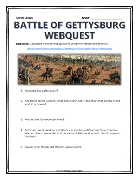 Preview of Battle of Gettysburg - Webquest with Key (American Civil War)