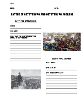 Preview of Battle of Gettysburg and Gettysburg Address Exit Ticket (Civil War)