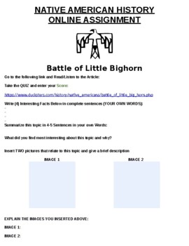 Preview of Battle of Little Bighorn Online Assignment W/ Online Article (Microsoft Word)