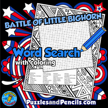 Preview of Battle of Little Bighorn Word Search Puzzle Page and Coloring | Montana History