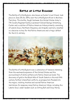 Preview of Battle of Little Bighorn Worksheet Activity Homework No Prep