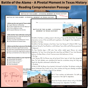Preview of Battle of the Alamo - A Pivotal Moment in Texas History Reading Comprehension