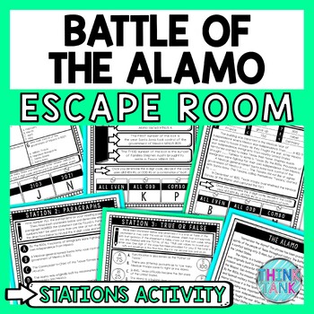 Preview of Battle of the Alamo Escape Room Stations - Reading Comprehension Activity -Texas
