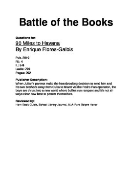 Preview of Battle of the Books Questions - 90 Miles to Havana