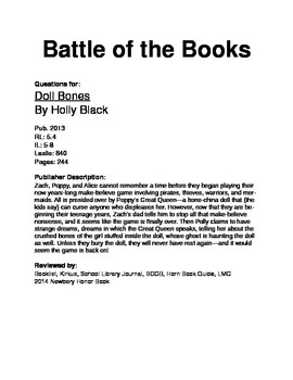 Preview of Battle of the Books Questions - Doll Bones