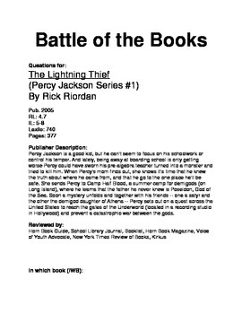 Preview of Battle of the Books Questions - Lightning Thief