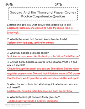 Battle Of The Books Sadako And The Thousand Paper Cranes Summaries And Questions