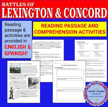 Preview of Battles of Lexington & Concord reading passage & comprehension (English/Spanish)