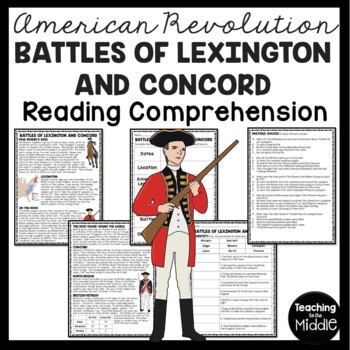 Preview of Battles of Lexington & Concord Reading Comprehension Worksheet Revolutionary War