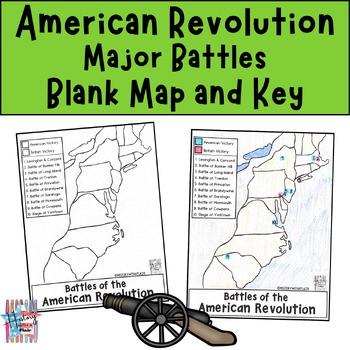 Preview of Battles of the American Revolution Blank Map and Key, Revolutionary Battles