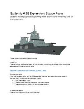 Preview of Battleship Expressions Escape Room