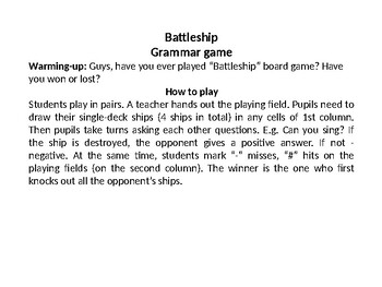 Preview of Battleship Grammar game Can/can`t