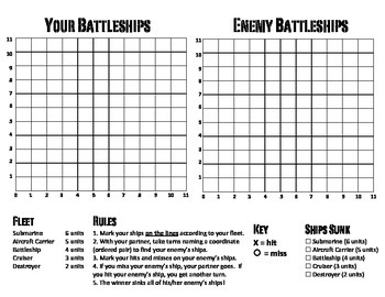 Preview of Battleship: Play with Ordered Pairs on First-Quadrant Coordinate