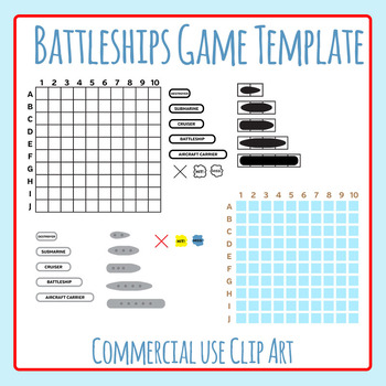 Preview of Battleships Co-ordinate Geometry Math Game Template Clip Art / Clipart