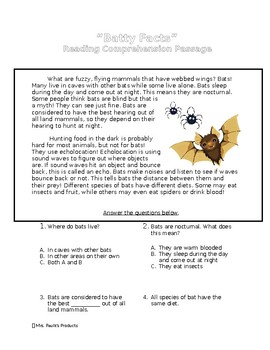Preview of Batty Facts- Reading Comprehension Passage and Questions