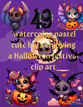 Preview of Batty Halloween Bash: Watercolor Pastel Bat Clip Art Collection