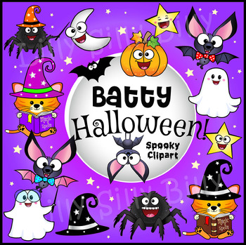 Preview of Batty Halloween! Clipart set Full Color & Black/ White. {Lilly Silly Billy}
