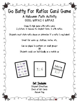 Preview of Batty for Ratios Card Game - Halloween Crazy 8 Style Game  6.RP.A.1 & 6.RP.A.2