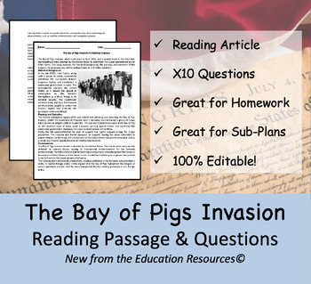 Preview of Bay of Pigs Invasion - Reading Comprehension Passage & Questions