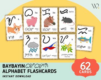 Preview of Baybayin Alphabet (62 Cards) Flashcards - Filipino Alphabet Flashcards