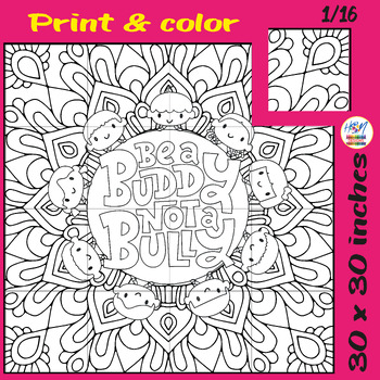 Preview of Be A Buddy Not A Bully Collaborative Coloring Poster, Mental Health Activities