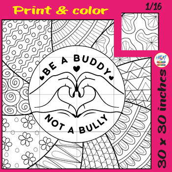 Preview of Be A Buddy Not A Bully Collaborative Coloring Poster Art, Mental Health Crafts