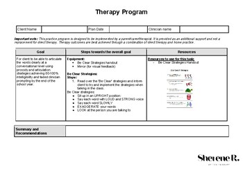 Preview of Be Clear Therapy Plan - Template
