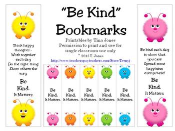 kindness be kind bookmarks character education sel tpt