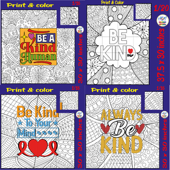 Preview of Be Kind Collaborative Coloring Posters Bundle, World Kindness, Mental Health