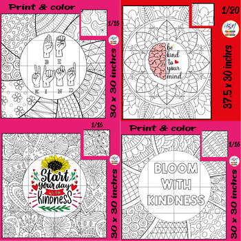 Preview of Be Kind Collaborative Coloring Posters Bundle, Kindness Day / Mental Health