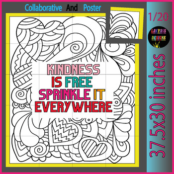 Preview of Be Kind Collaborative Poster Art Coloring - Kindness Day Bulletin Board Craft