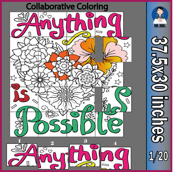 Preview of Be Kind Collaborative Poster Art Coloring - Kindness Day Bulletin Board Craft