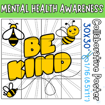 Preview of Be Kind Mental Health Awareness Month Collaborative Coloring Poster Bulletin Boa