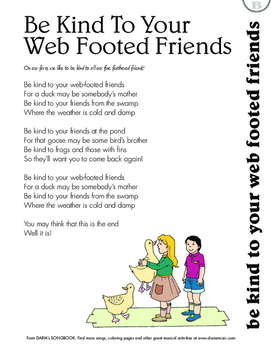 Preview of Be Kind To Your Webbed Footed Friends: Free Lyric Sheet