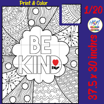 Preview of Be Kind Collaborative Coloring Poster, kindness Mental Health Bulletin Board
