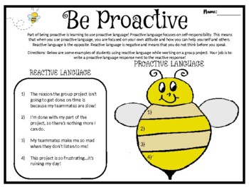 Preview of Be Proactive Worksheet!
