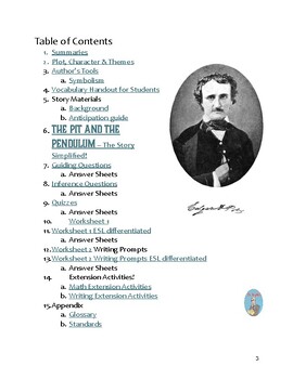 Preview of Worksheets, Quizzes and Activities for Edgar Allen Poe's Pit and the Pendulum