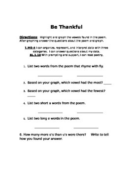 Preview of Be Thankful Vowel Graph/ Phonics