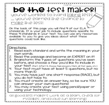 Be The Test Maker - An ELA Enrichment Activity by Create Inspire Teach