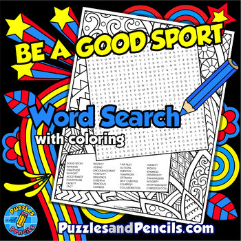 Preview of Be a Good Sport Word Search Puzzle with Coloring Activity | Social Skills