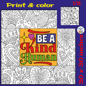 Preview of Be a Kind Human Collaborative Coloring Poster World Kindness Mental Health decor