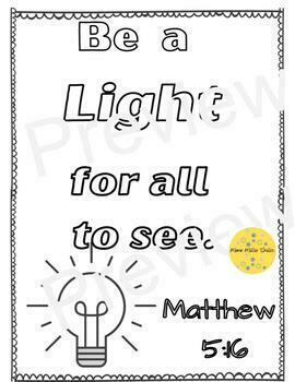 Preview of Be a Light for All to See Matthew 5:16 Coloring Page Bible Verse Light Bulb
