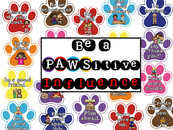 Preview of Be a PAWSitive Influence Character Ed Bulletin Board
