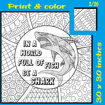 Preview of Be a Shark Collaborative Coloring Poster Classroom Activity Bulletin Board Craft