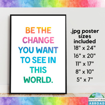 Be the Change Inspirational Classroom Poster | Motivational Growth ...